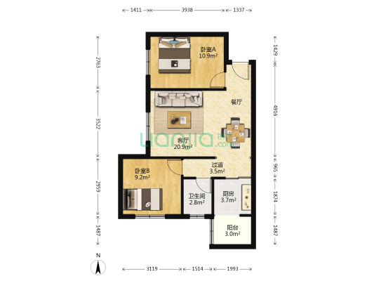 天元居 2室1厅1卫 73平方