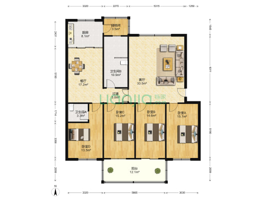 奇石花园 4室2厅2卫 184平方