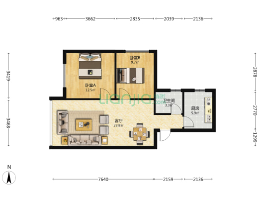大将路2号  2室1厅1卫 78平方