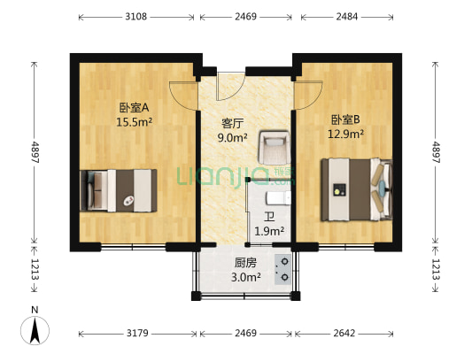 长安小区 2室1厅1卫 53平方