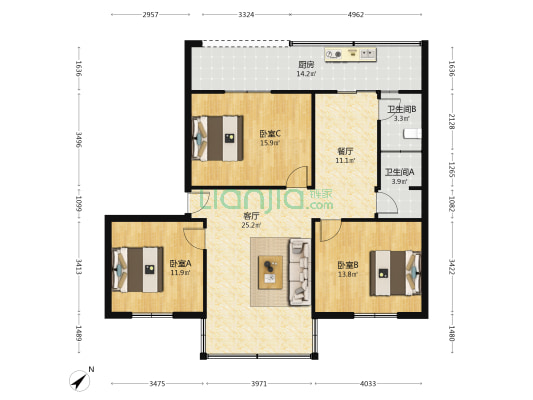 焊管厂小区 3室2厅2卫 117平方