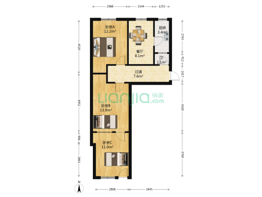 省府前街1号院 3室1厅1卫 61平方
