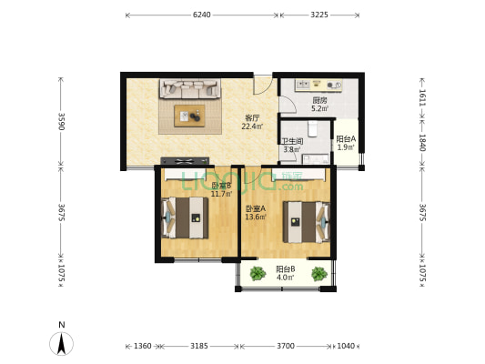 水木清城北院 2室1厅1卫 89平方