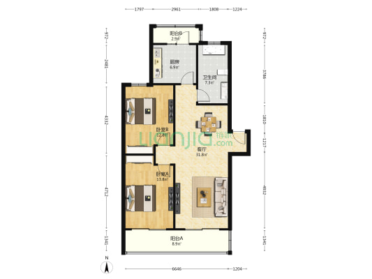 曹杨三村(曹杨公寓) 2室1厅1卫 97平方