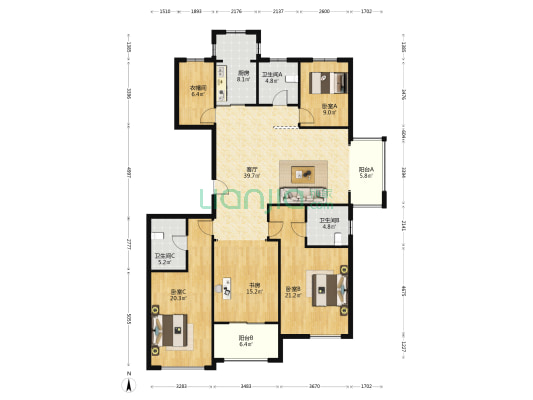 凤凰府邸 4室1厅3卫 183平方