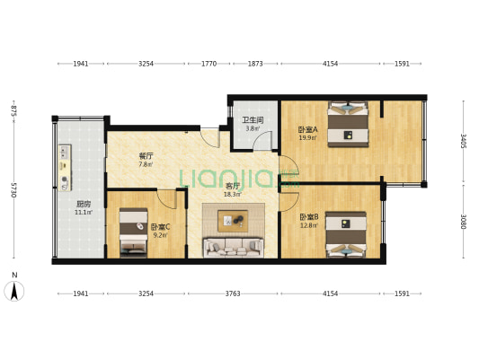 学府小区南区 3室2厅1卫 99平方