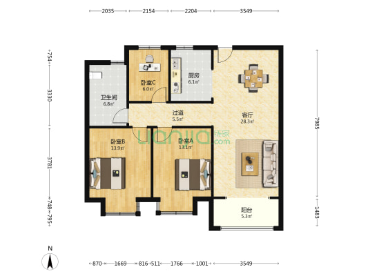 嘉和名城 3室1厅1卫 109平方