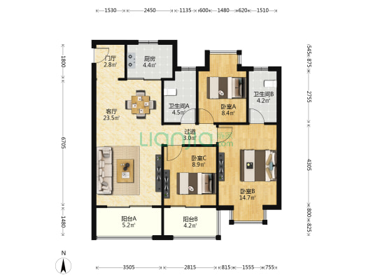 华侨城万科云境 3室1厅2卫 113平方