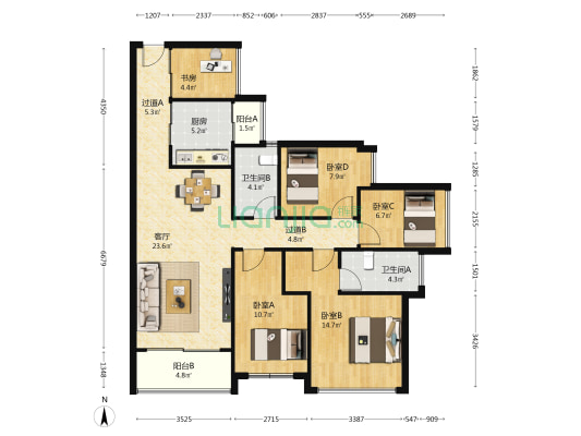 珠江花城三四期 5室1厅2卫 118平方