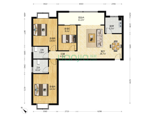 荷风苑 3室1厅2卫 115平方
