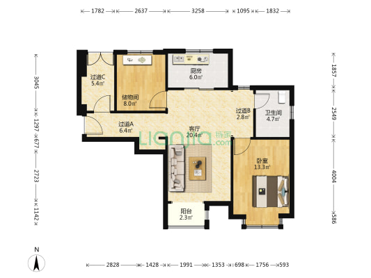 泰达美源 1室1厅1卫 92平方