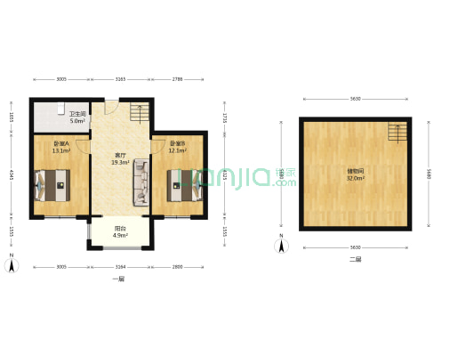 富城国际花园西区 2室1厅1卫 63平方