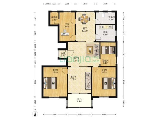 工农巷16号 4室3厅1卫 125平方
