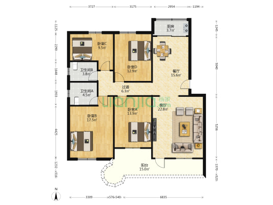 璇玑金村 4室2厅2卫 143平方