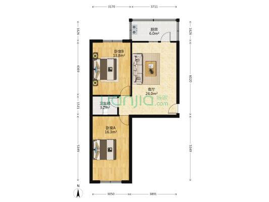 程林北里 2室1厅1卫 78平方
