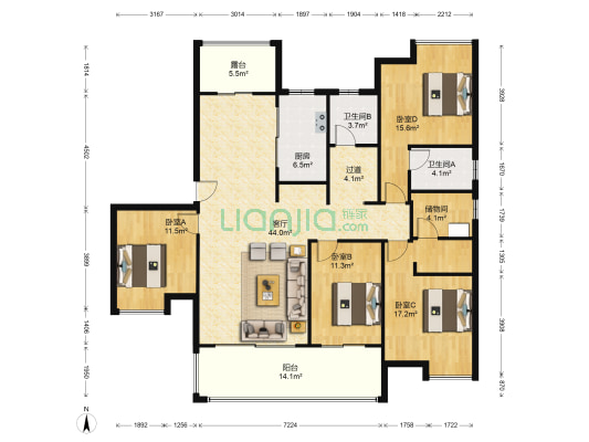 保利城四期 4室1厅2卫 173平方