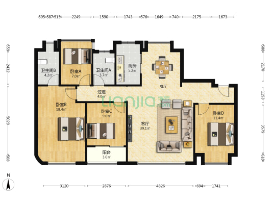 保利国贸天琴 4室1厅2卫 145平方