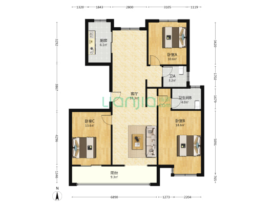 明发水韵桃源 3室1厅2卫 127平方