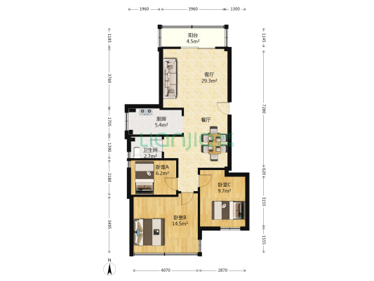 樟林新苑 3室1厅1卫 90平方
