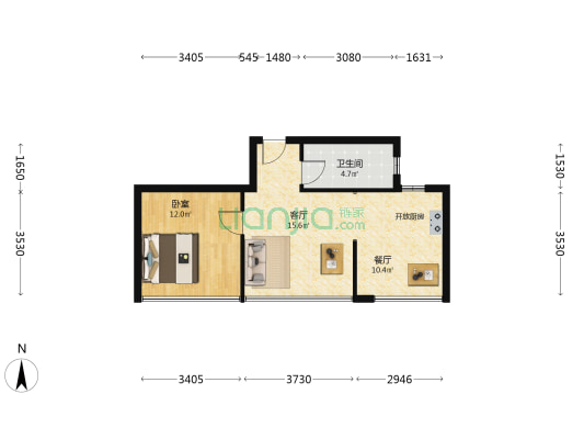 聚丰公寓 1室2厅1卫 57平方