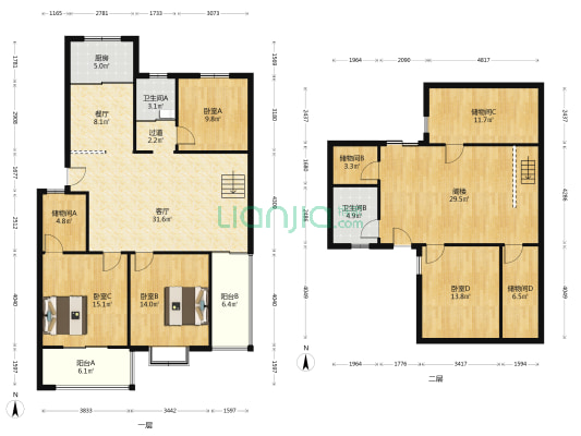 东方新城 4室2厅2卫 121平方