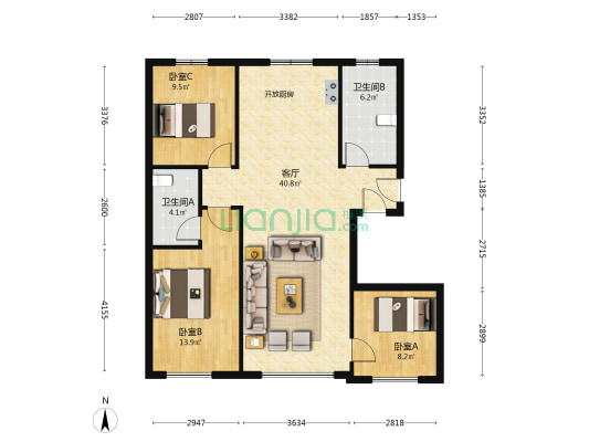 正轩悦堂 3室1厅2卫 101平方