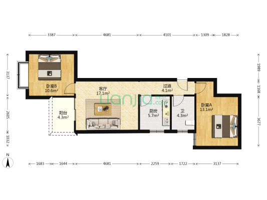 嘉韵山水城 2室1厅1卫 77平方