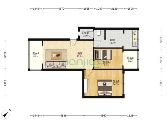 抚琴西路210号 2室1厅1卫 73平方