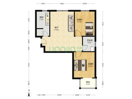 大业时代广场 2室1厅1卫 94平方