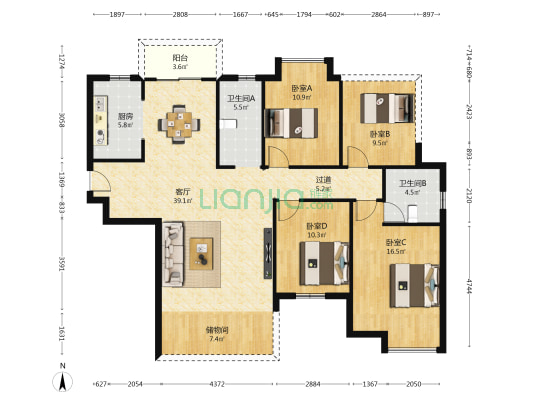 丽景名苑 4室1厅2卫 143平方