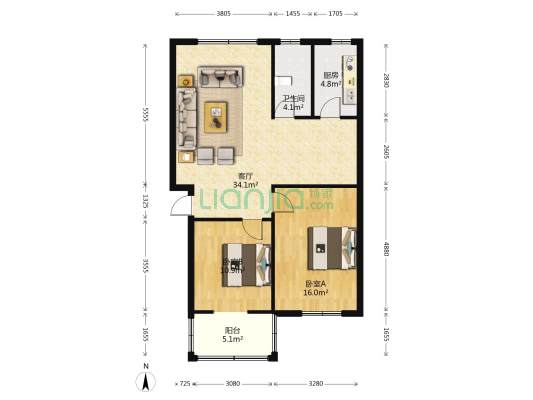 练江花园 2室1厅1卫 90平方