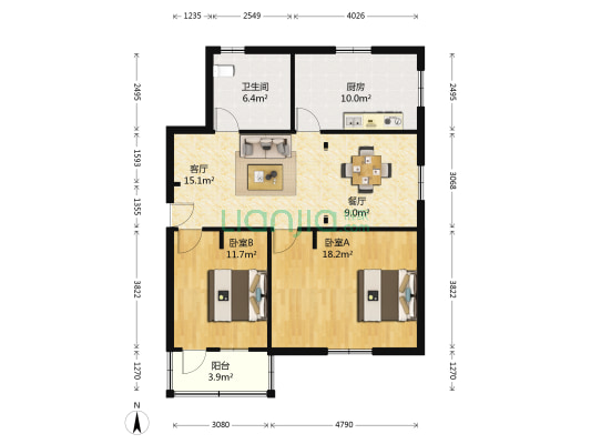 义学弄 2室2厅1卫 94平方