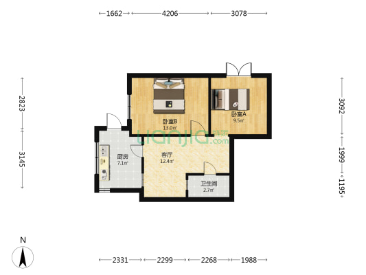 新建南路化二院 2室1厅1卫 50平方