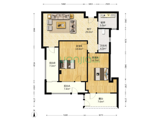 绿城理想之城蓝岸F区南区 2室1厅1卫 104平方