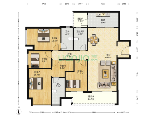 江北嘴公园里 4室1厅3卫 177平方