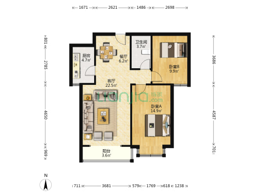建设嘉园 2室2厅1卫 89平方