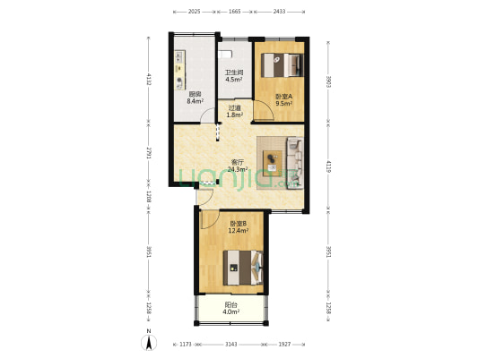 白玫瑰花苑 2室1厅1卫 85平方