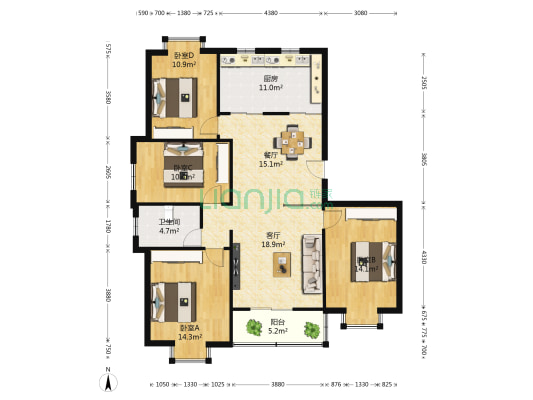 印象珠江 4室2厅1卫 157平方