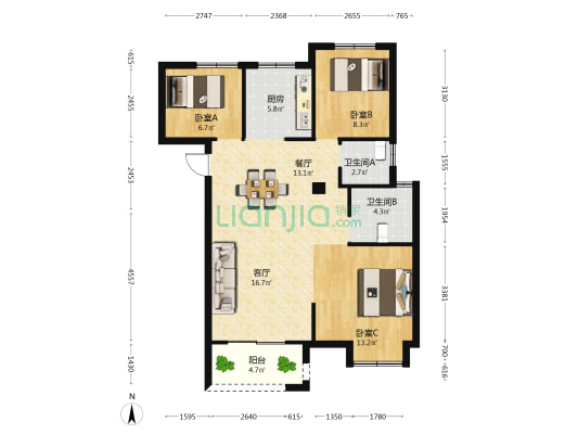 万科朝起云山 3室2厅2卫 92平方