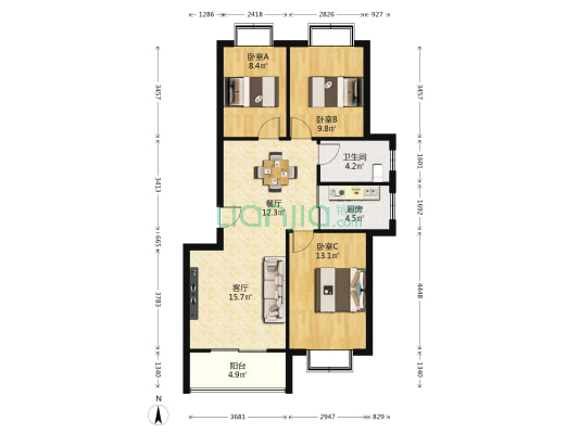 尚东一品 3室2厅1卫 94平方