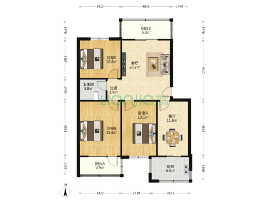 西安水泵总厂新小区 3室2厅1卫 107平方