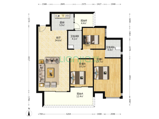 学府黔城 3室1厅2卫 120平方