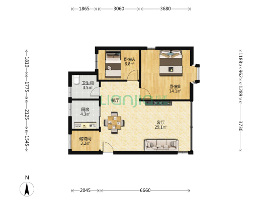 明珠花园 2室1厅1卫 72平方