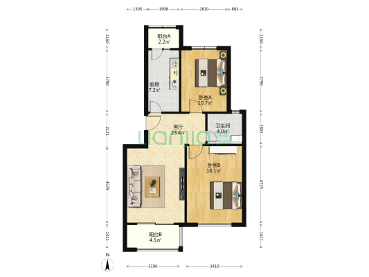 禾园 2室1厅1卫 89平方