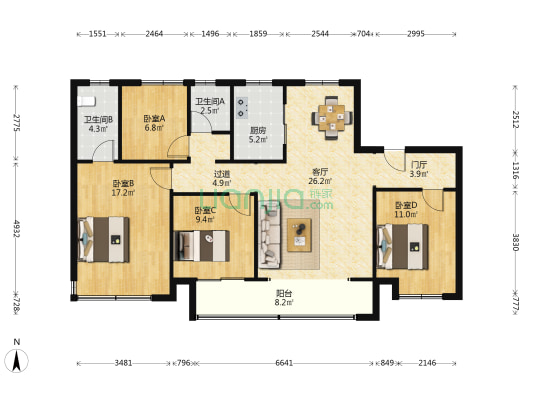 中建蔚蓝之城玉兰里 4室1厅2卫 141平方