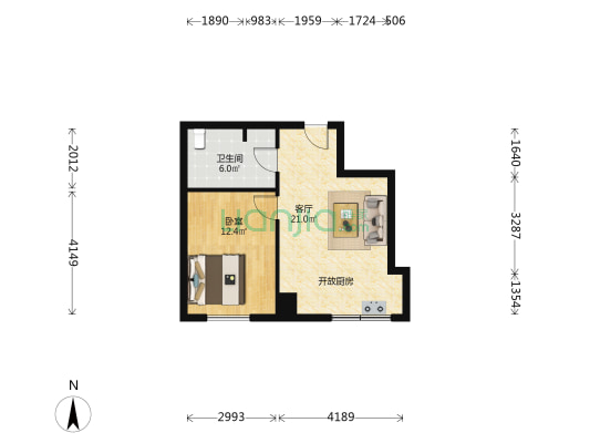 铭润福邸 1室1厅1卫 56平方