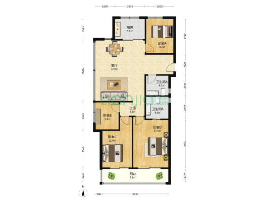 绿城燕语海棠轩 4室1厅2卫 130平方