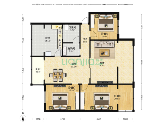 滨河北街61号 3室2厅2卫 128平方