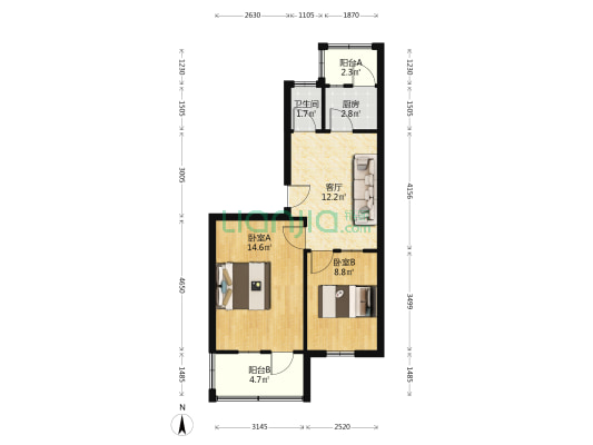 周口市市直幼儿家属院 2室1厅1卫 53平方