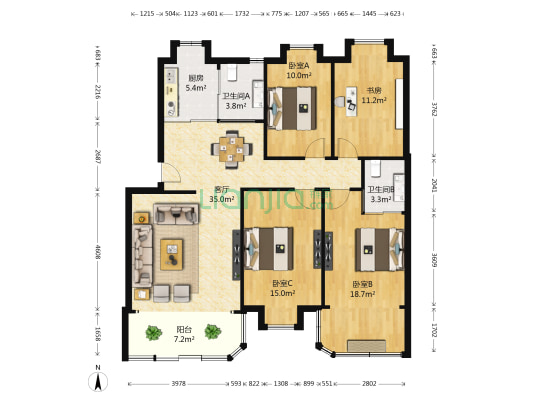 怡鑫花园 4室1厅2卫 131平方